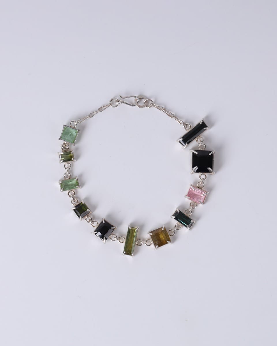 Multicolor Tourmaline Silver Bracelet – Elegant Gemstone Chain