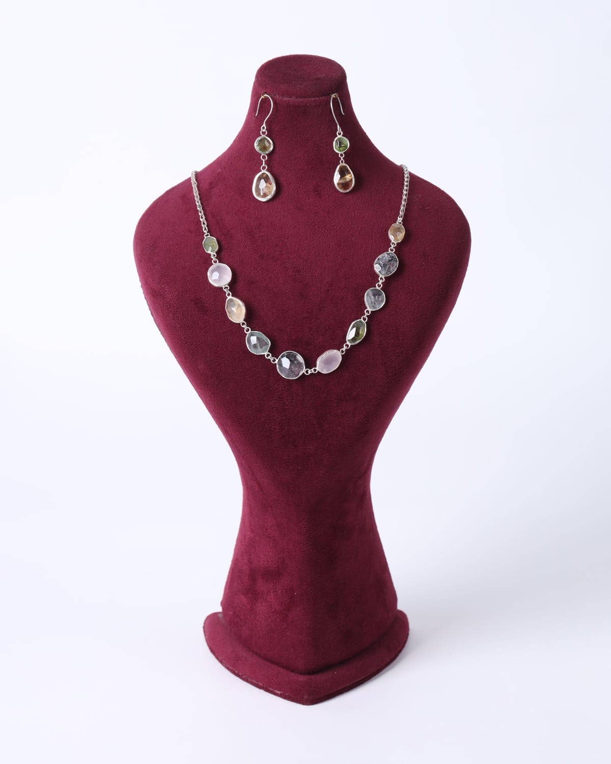 Emerald Silver Jewelry Set, Necklace & Bracelet