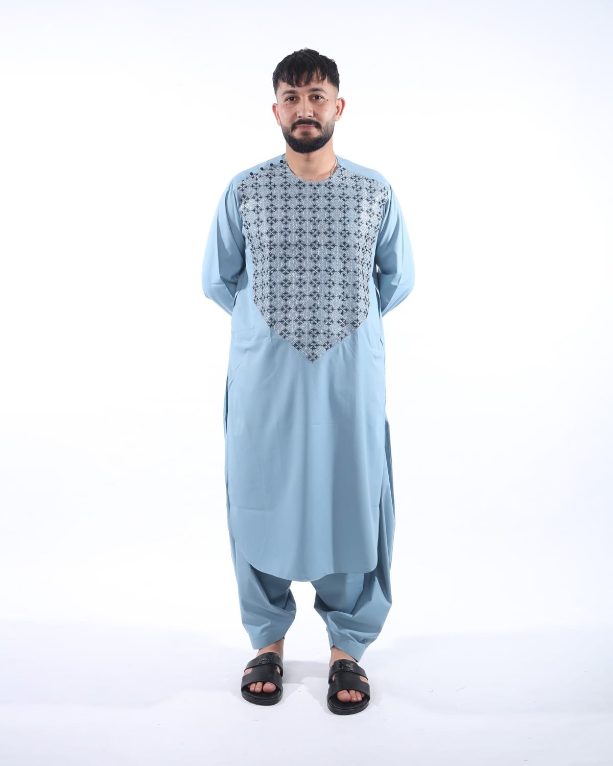 Sky Blue Men Afghani Embroidery Al Noor Cloths