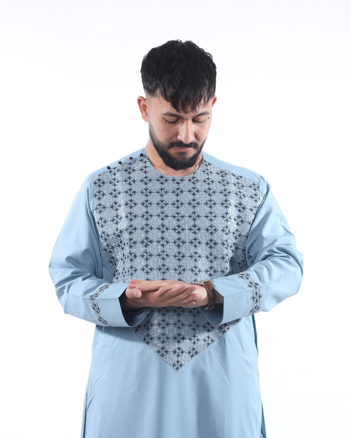 Sky Blue Men Afghani Embroidery Al Noor Cloths