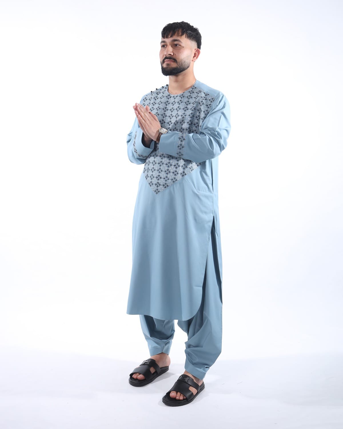 Sky Blue Men Afghani Embroidery Al Noor Cloths