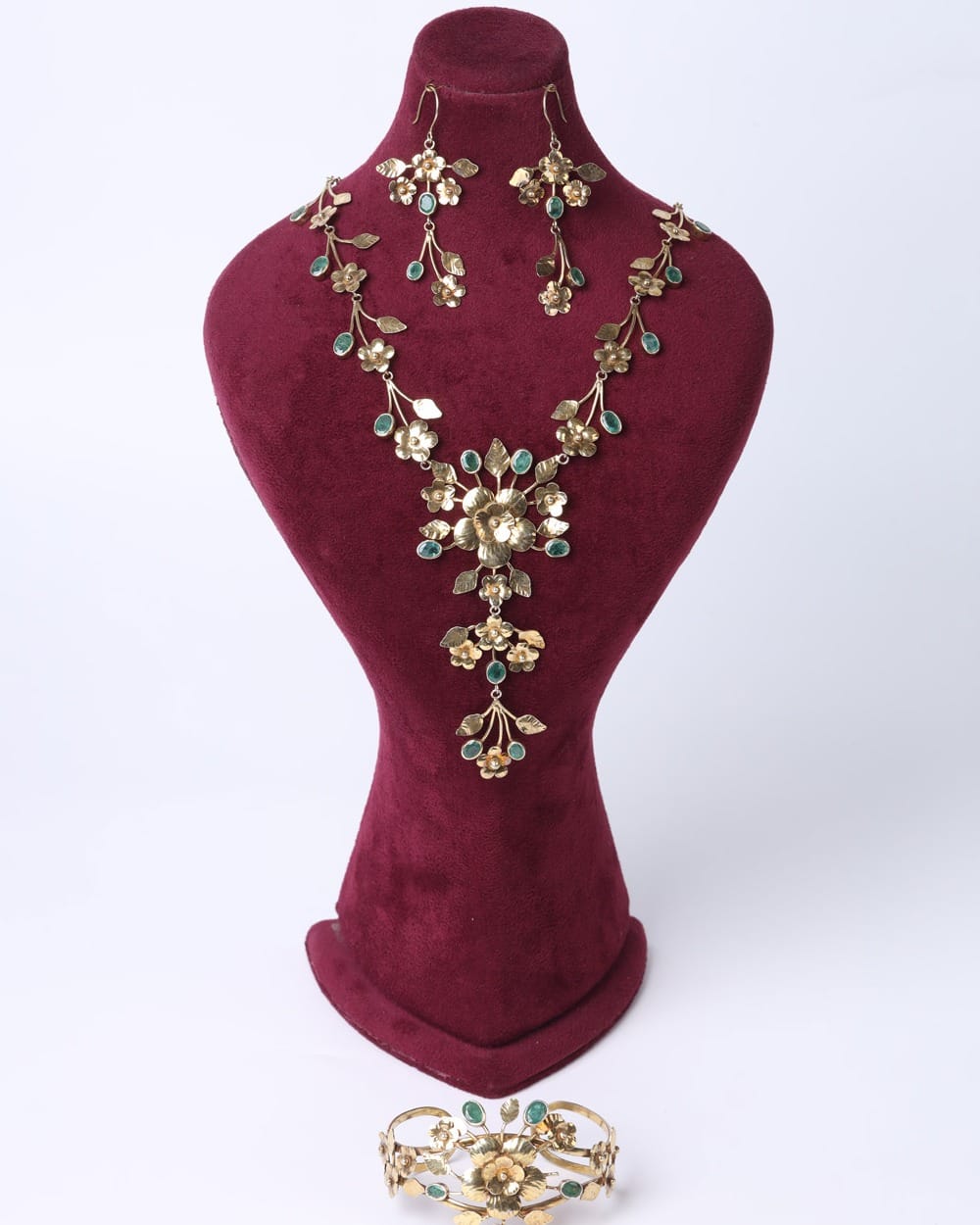 Emerald Necklace, Earrings, and Bracelet Set