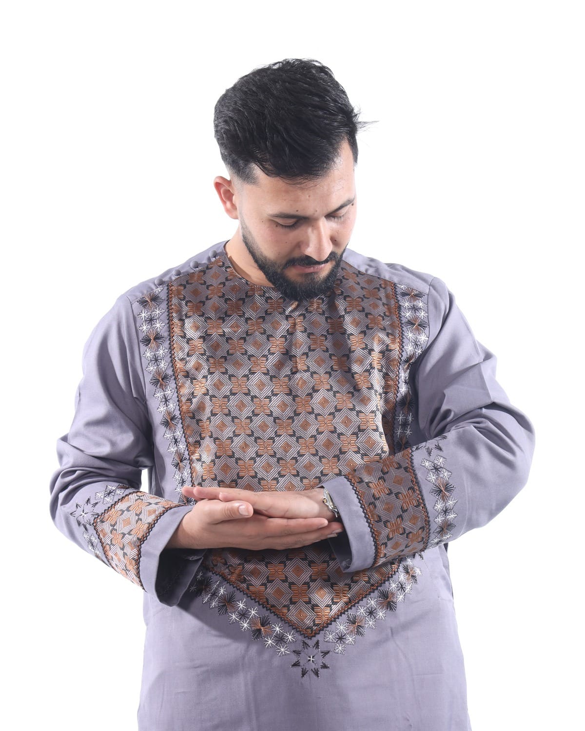 Light Grey Afghani Men Embroidery Style with Shawl