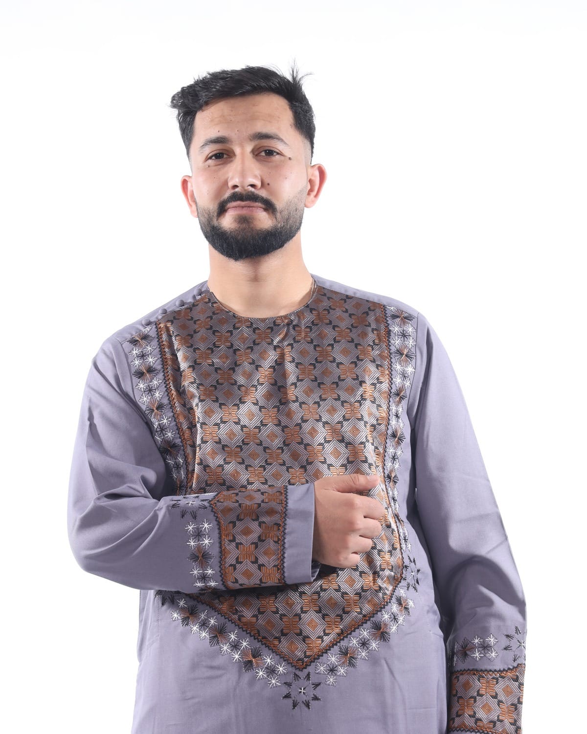 Light Grey Afghani Men Embroidery Style with Shawl
