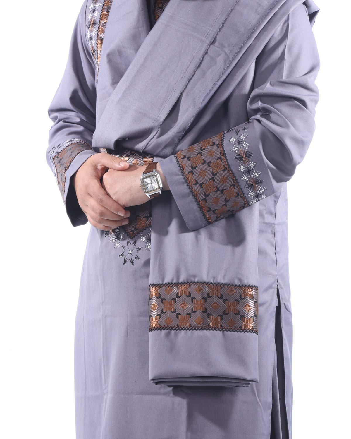 Light Grey Afghani Men Embroidery Style with Shawl