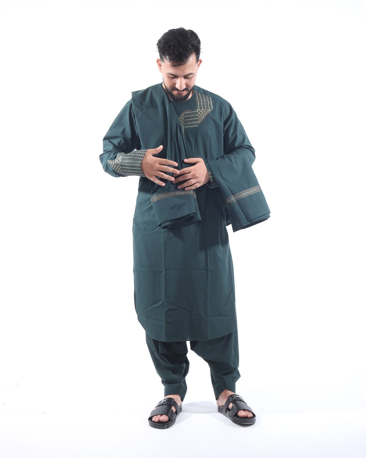 Qasimi Men Style Embroidery in Grace Fabric with Shawl
