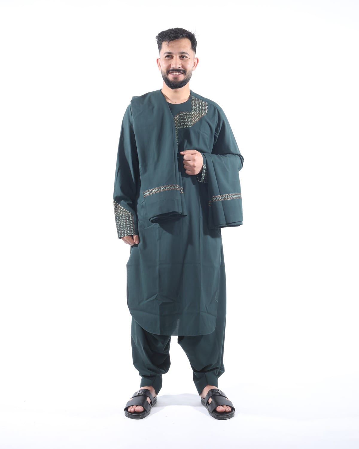 Qasimi Men Style Embroidery in Grace Fabric with Shawl