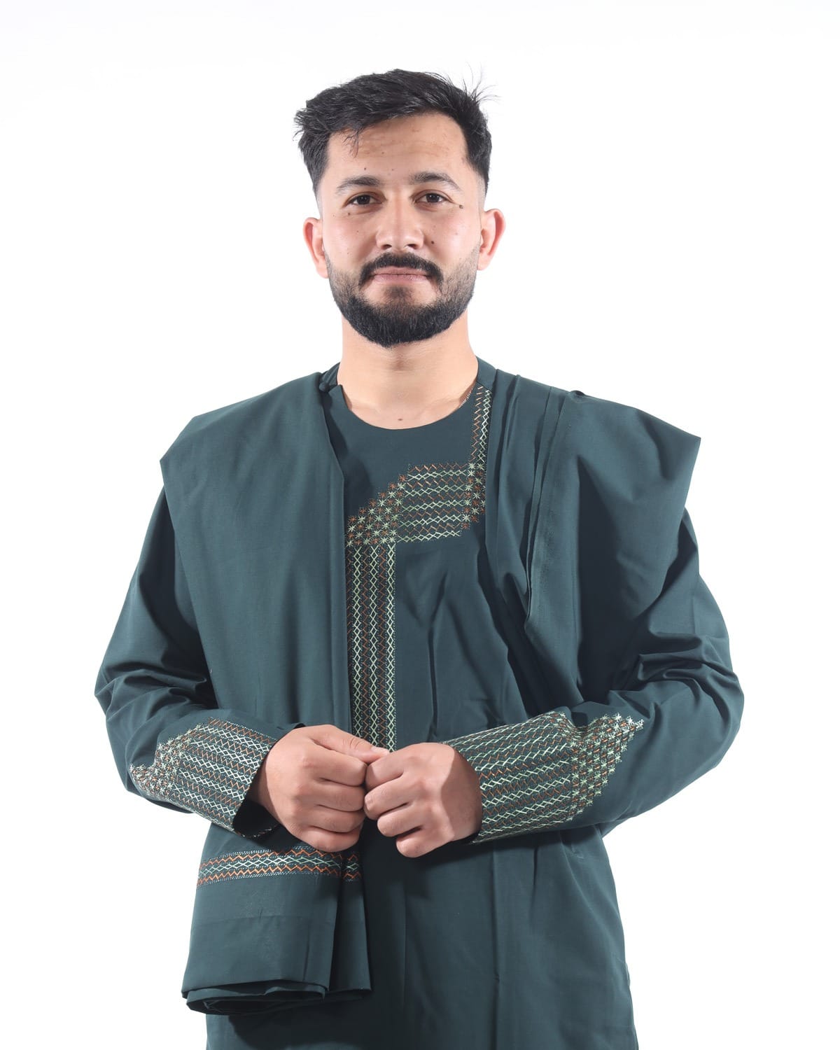 Qasimi Men Style Embroidery in Grace Fabric with Shawl