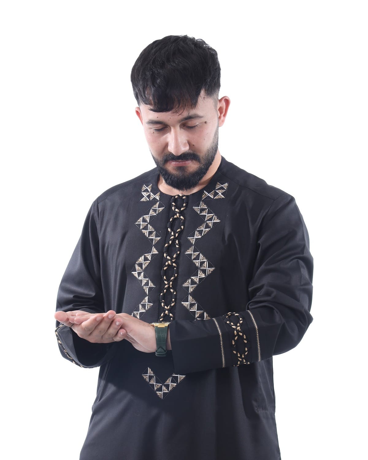 Black Arabic Men Design Pehran Tumban with Shawl