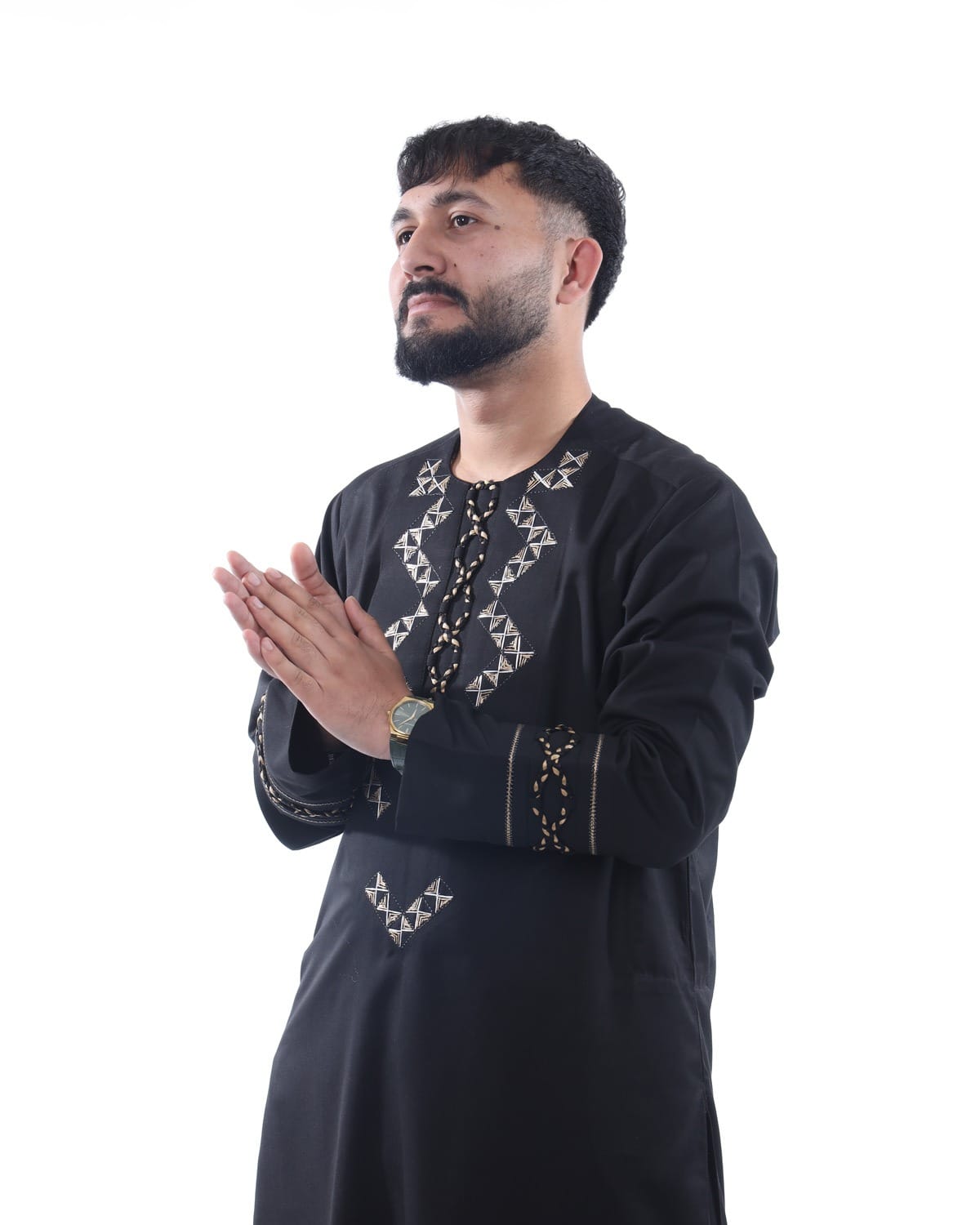 Black Arabic Men Design Pehran Tumban with Shawl