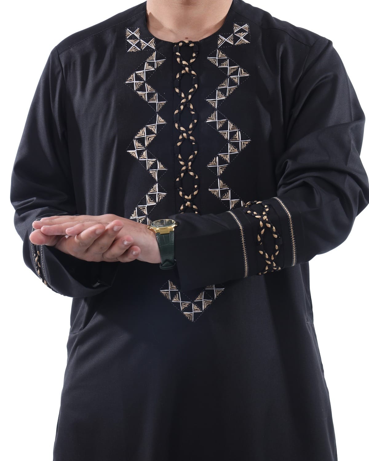 Black Arabic Men Design Pehran Tumban with Shawl