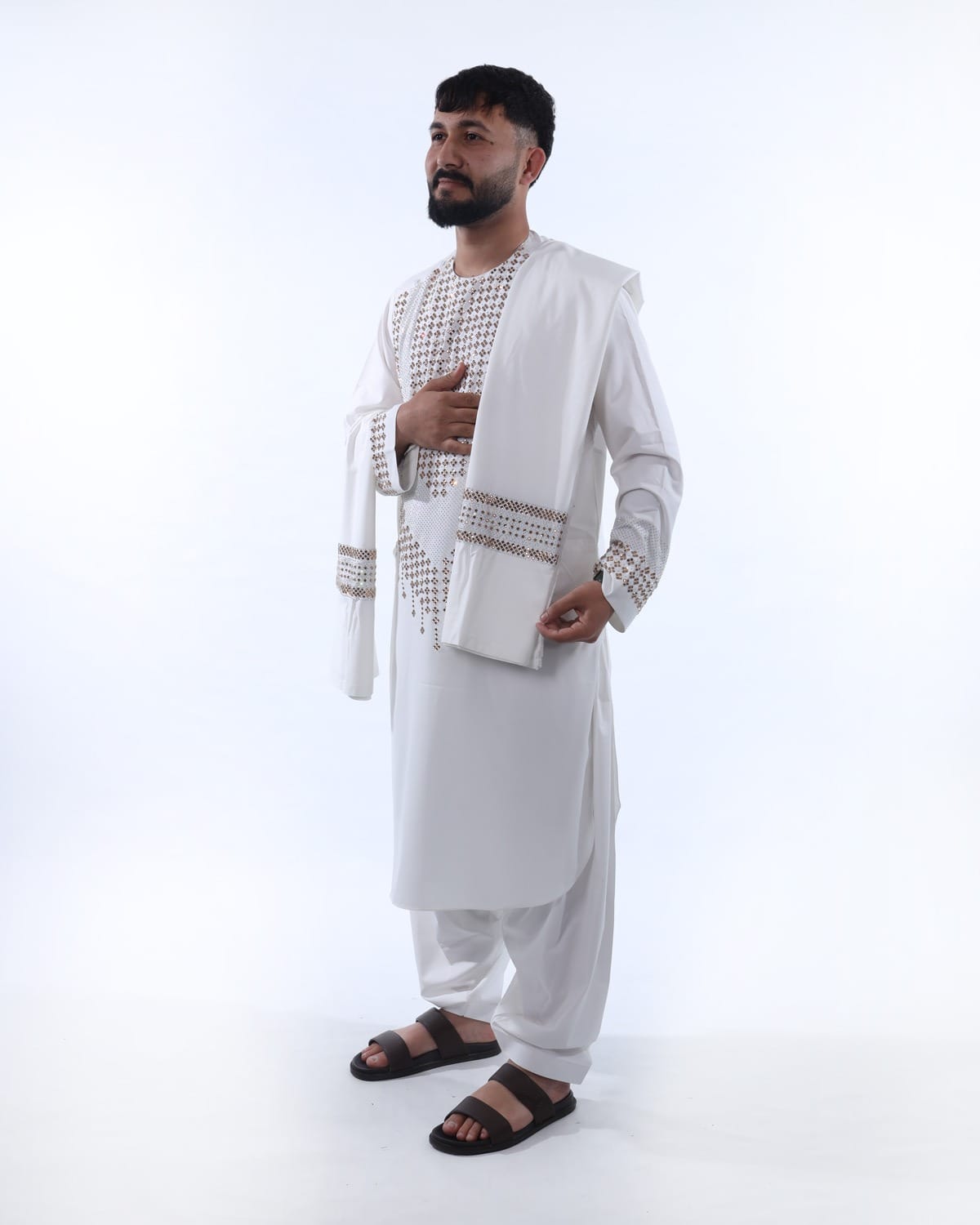 Men Crystal Embroidery Pehran Tumban Style Clothes