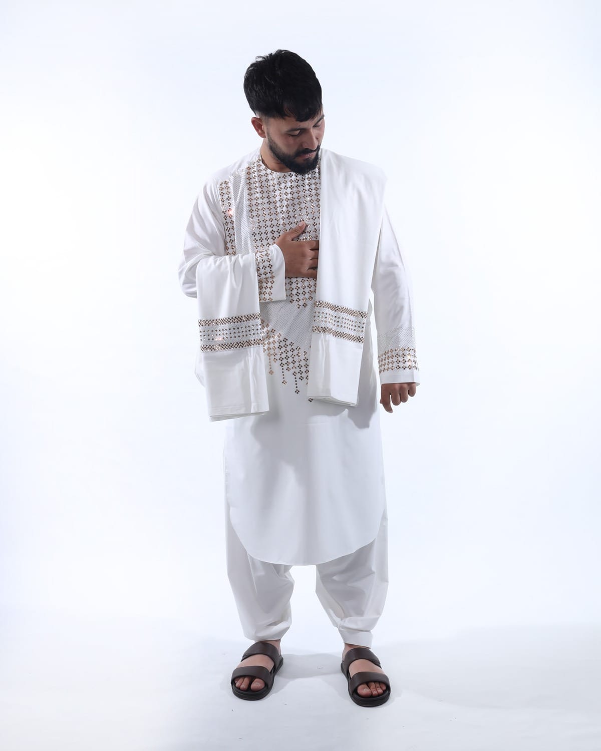 Men Crystal Embroidery Pehran Tumban Style Clothes