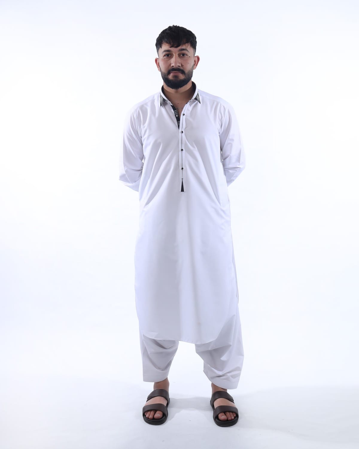 Men Collar Design Indian Pehran Tumban White Cloth Stylish Afghan Wear