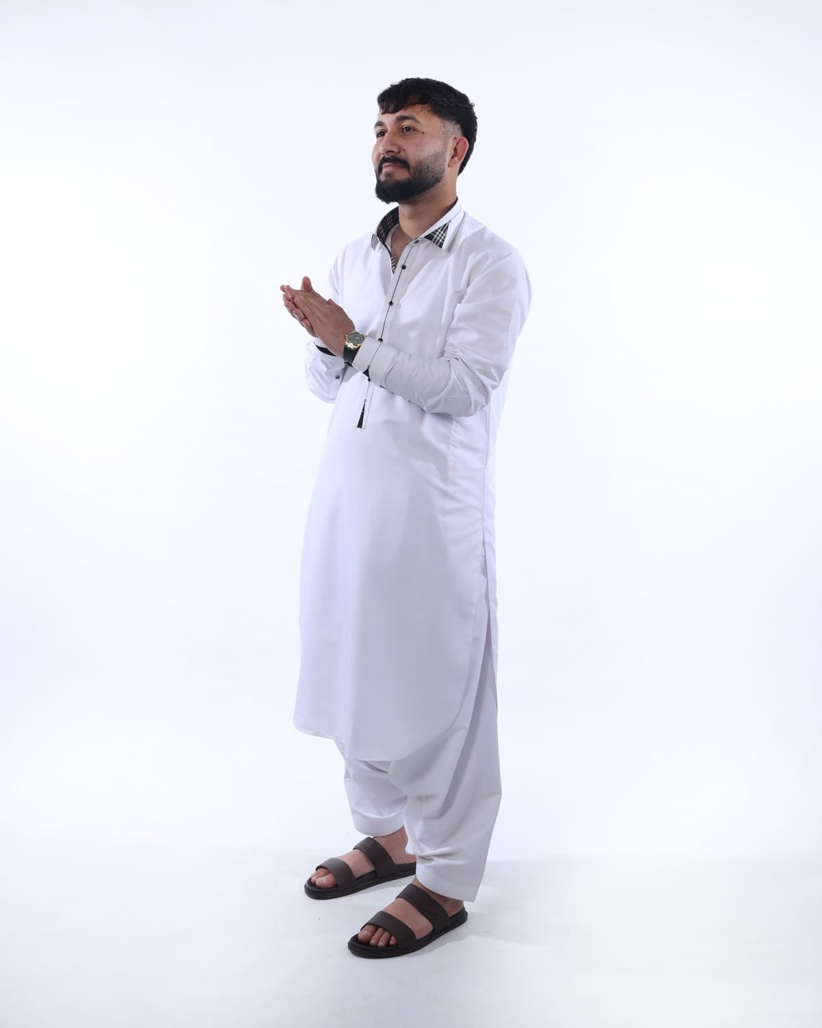 Men Collar Design Indian Pehran Tumban White Cloth Stylish Afghan Wear