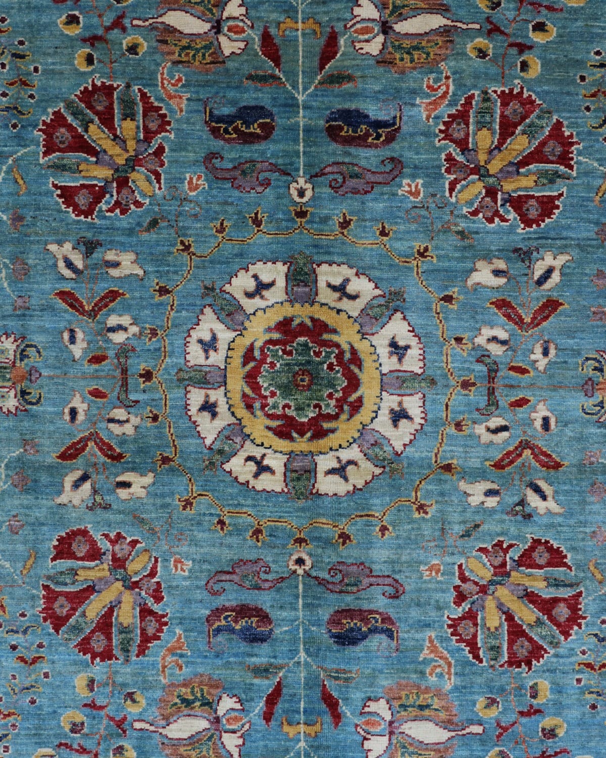 Wool Suzani Carpet – Afghan Area Rug 8.07x5.64 ft