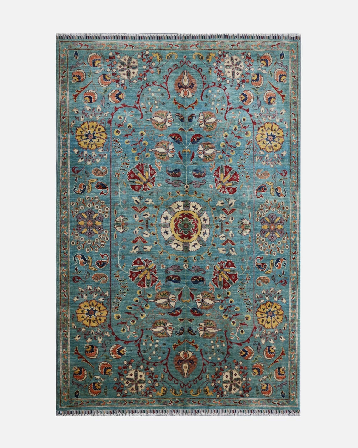 Wool Suzani Carpet – Afghan Area Rug 8.07x5.64 ft