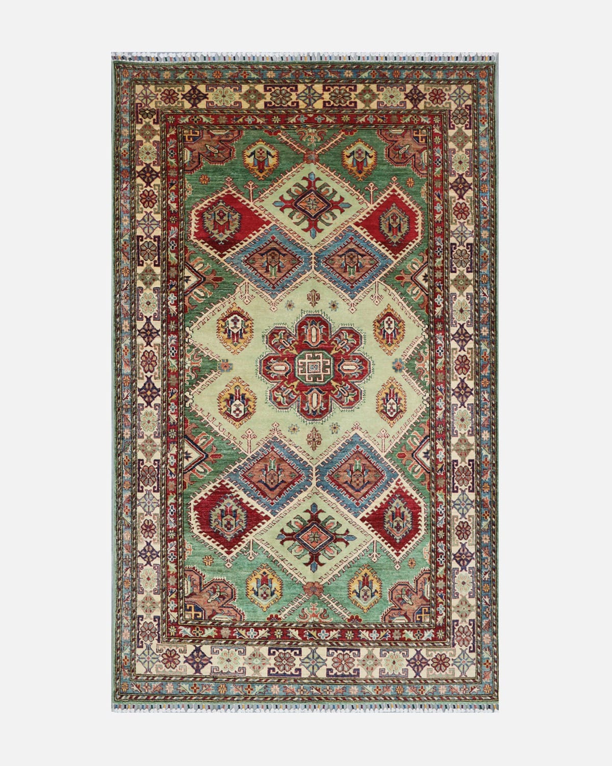 Qazaq Handmade Wool Carpet – Afghan Floral Geometric Design