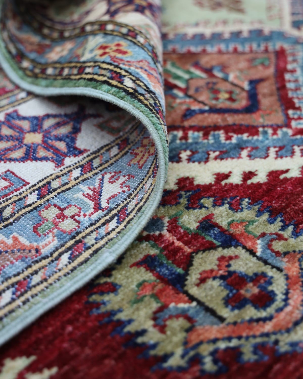 Qazaq Handmade Wool Carpet – Afghan Floral Geometric Design