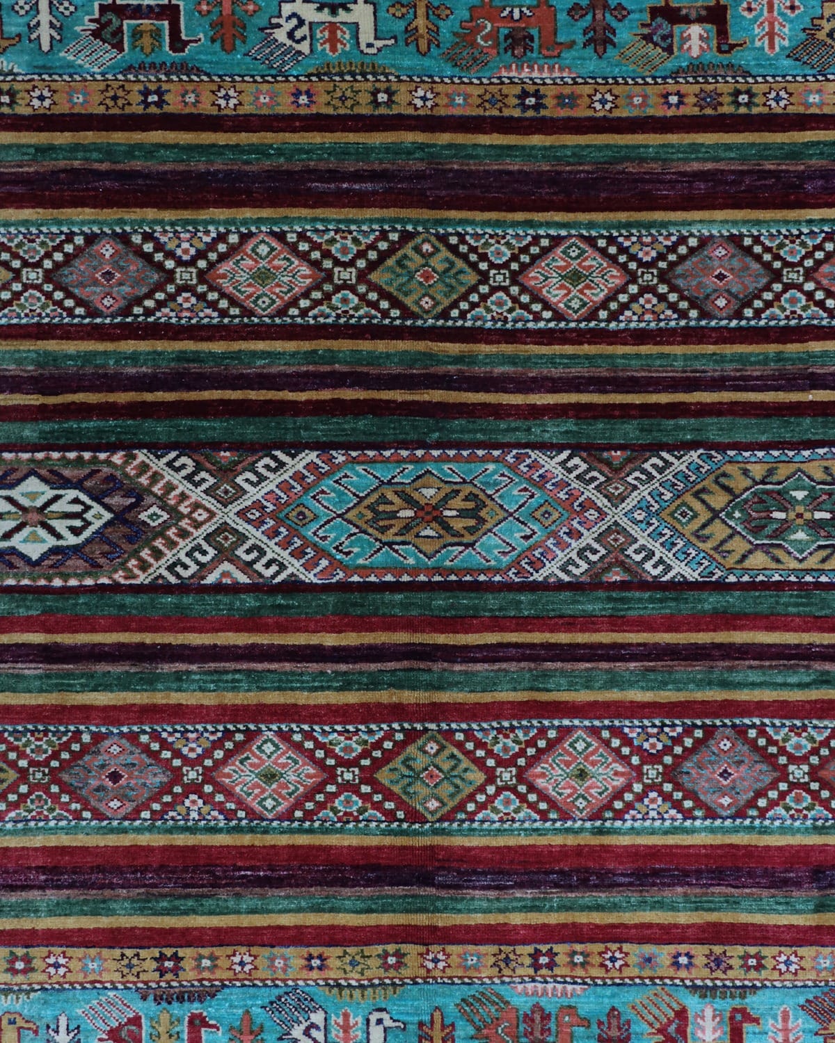 Hand Knotted Afghan Rug, (236x171 cm) – Multi Color Geometric Design Living Room Carpet