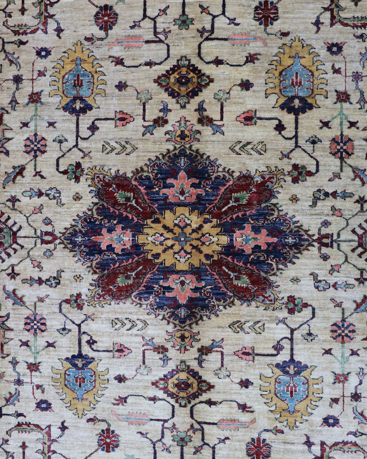 Afghan Wool Rug | Floral Ziegler Design Carpet, 10x8.10 ft (305x247 cm)