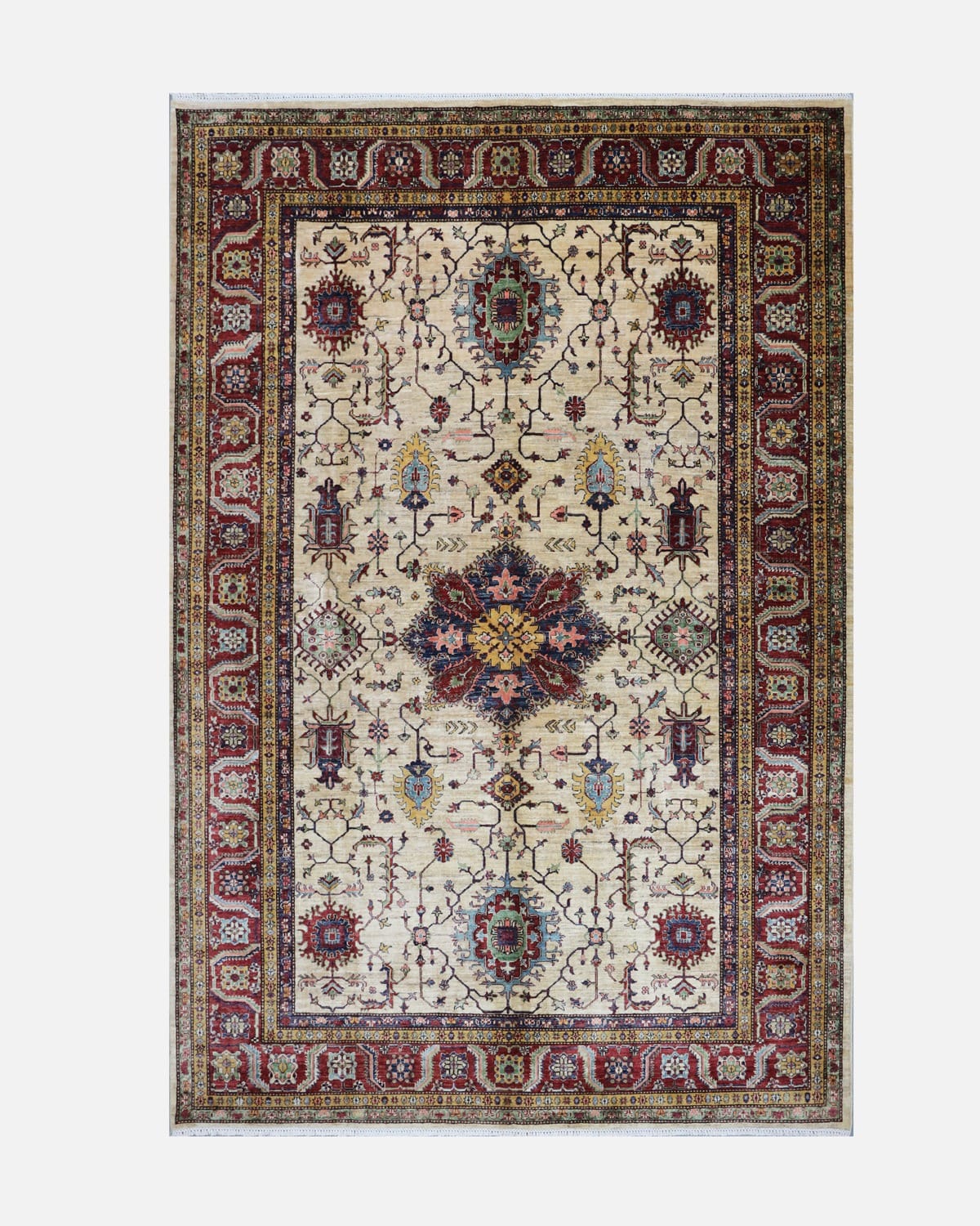 Afghan Wool Rug | Floral Ziegler Design Carpet, 10x8.10 ft (305x247 cm)
