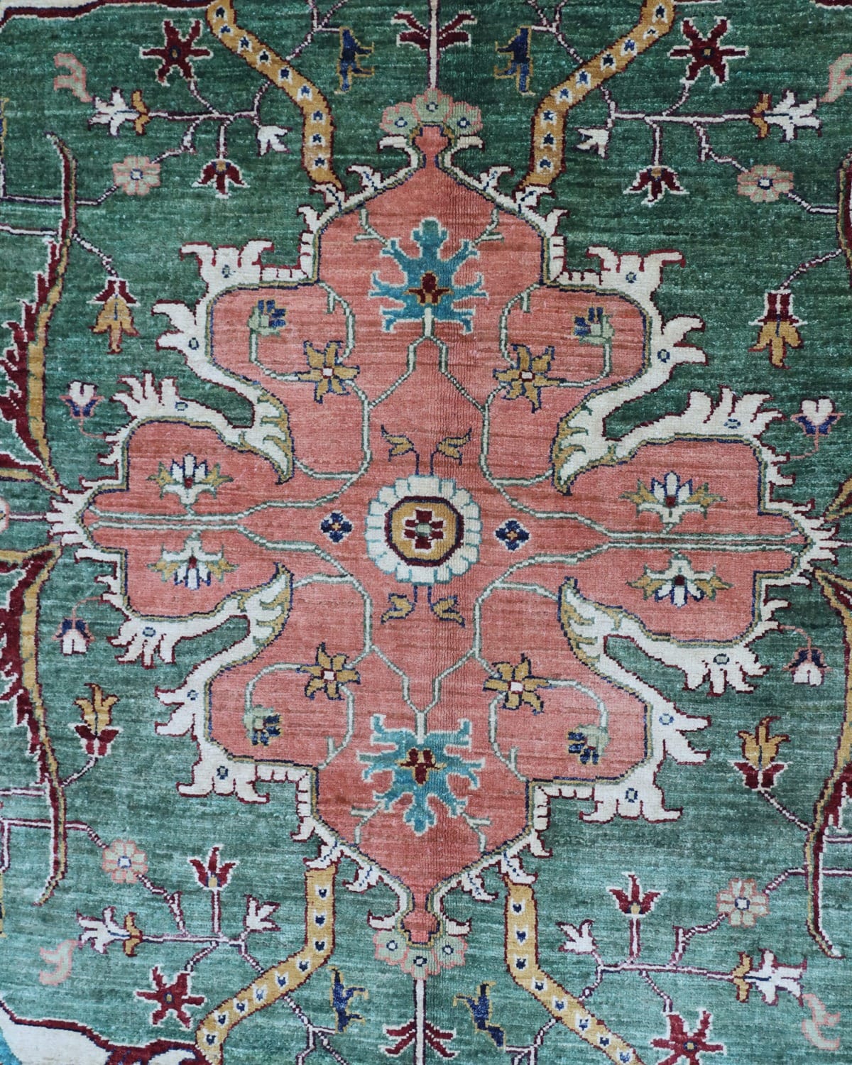 Hand Knotted Afghan Wool Rug, 9.84x6.75 ft (300x206 cm) – Floral Red and Green Haris Design,