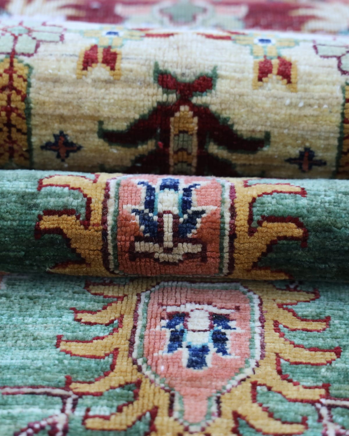 Hand Knotted Afghan Wool Rug, 9.84x6.75 ft (300x206 cm) – Floral Red and Green Haris Design,
