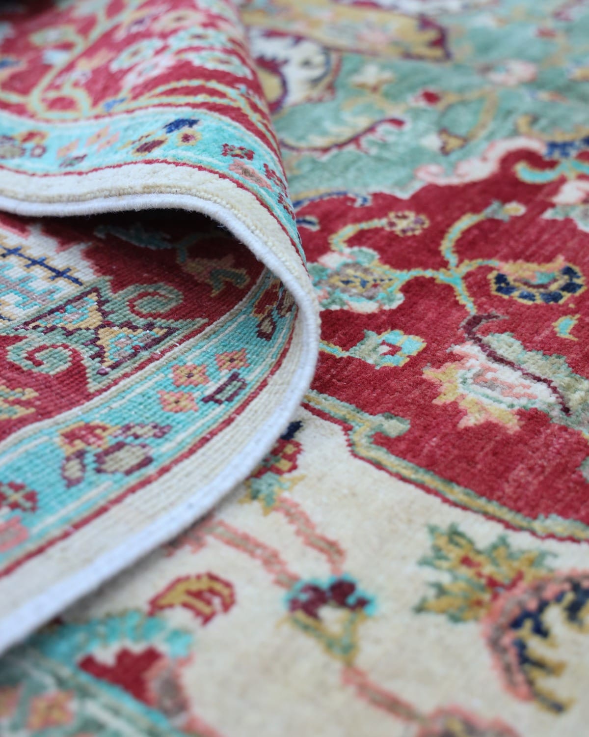 Knotted Wool Rug with Rust Border