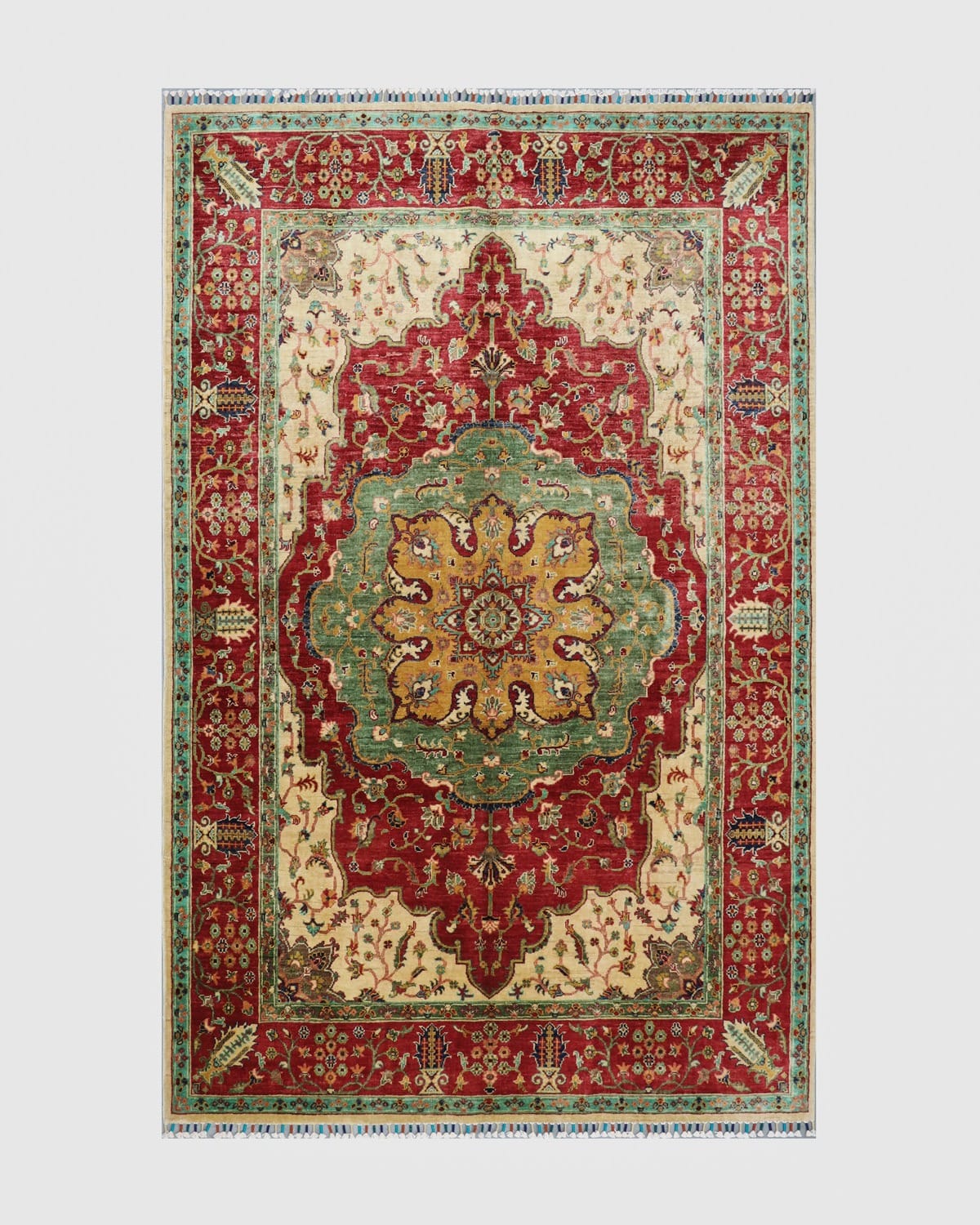Knotted Wool Rug with Rust Border