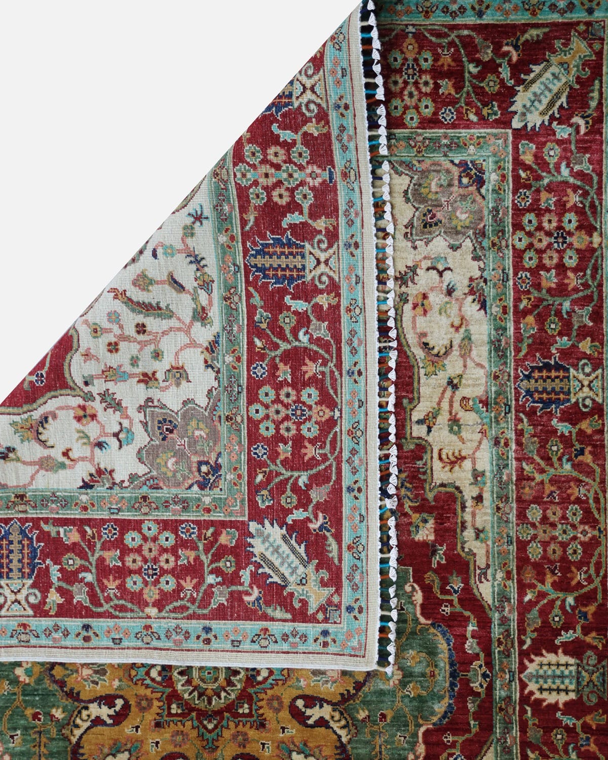 Knotted Wool Rug with Rust Border