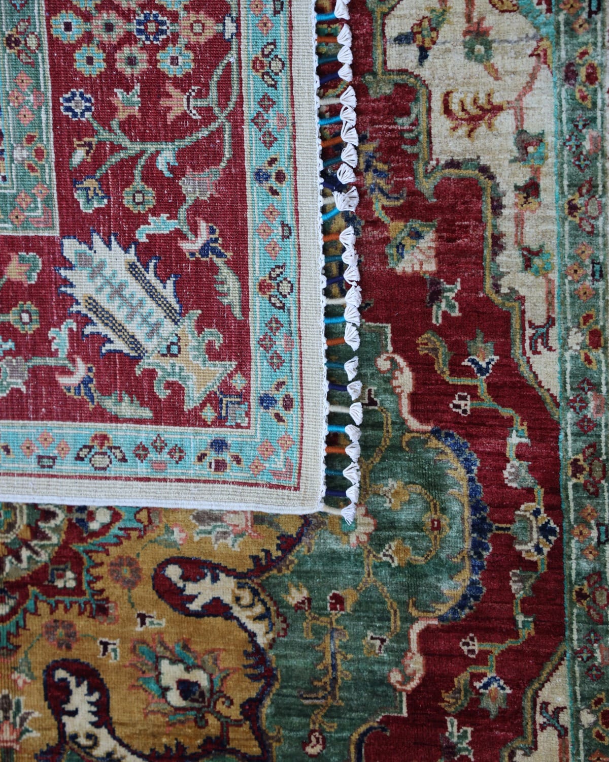 Knotted Wool Rug with Rust Border