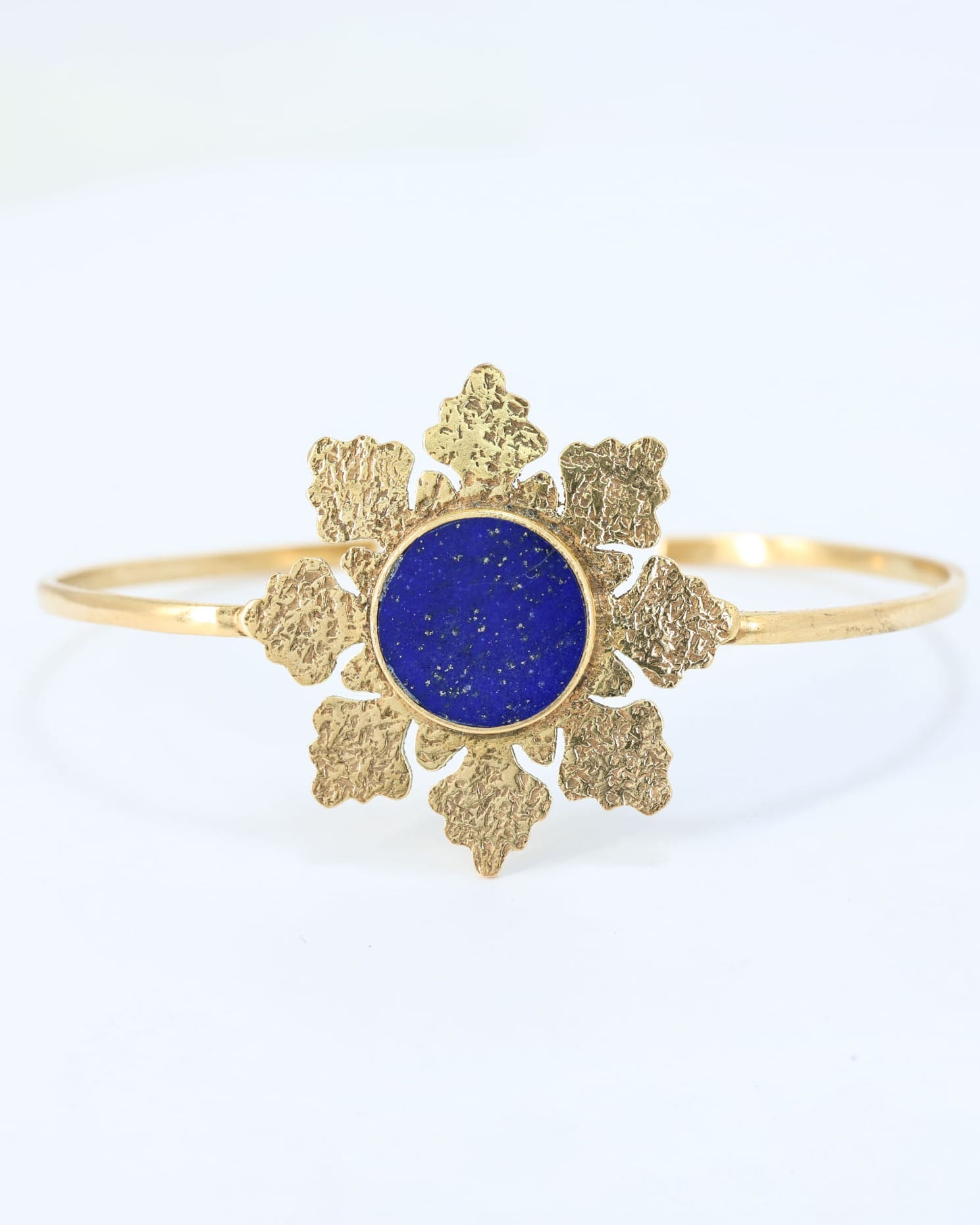 Shabnam Lapis Lazuli Gold  Bracelet – Handmade Afghan Floral Cuff