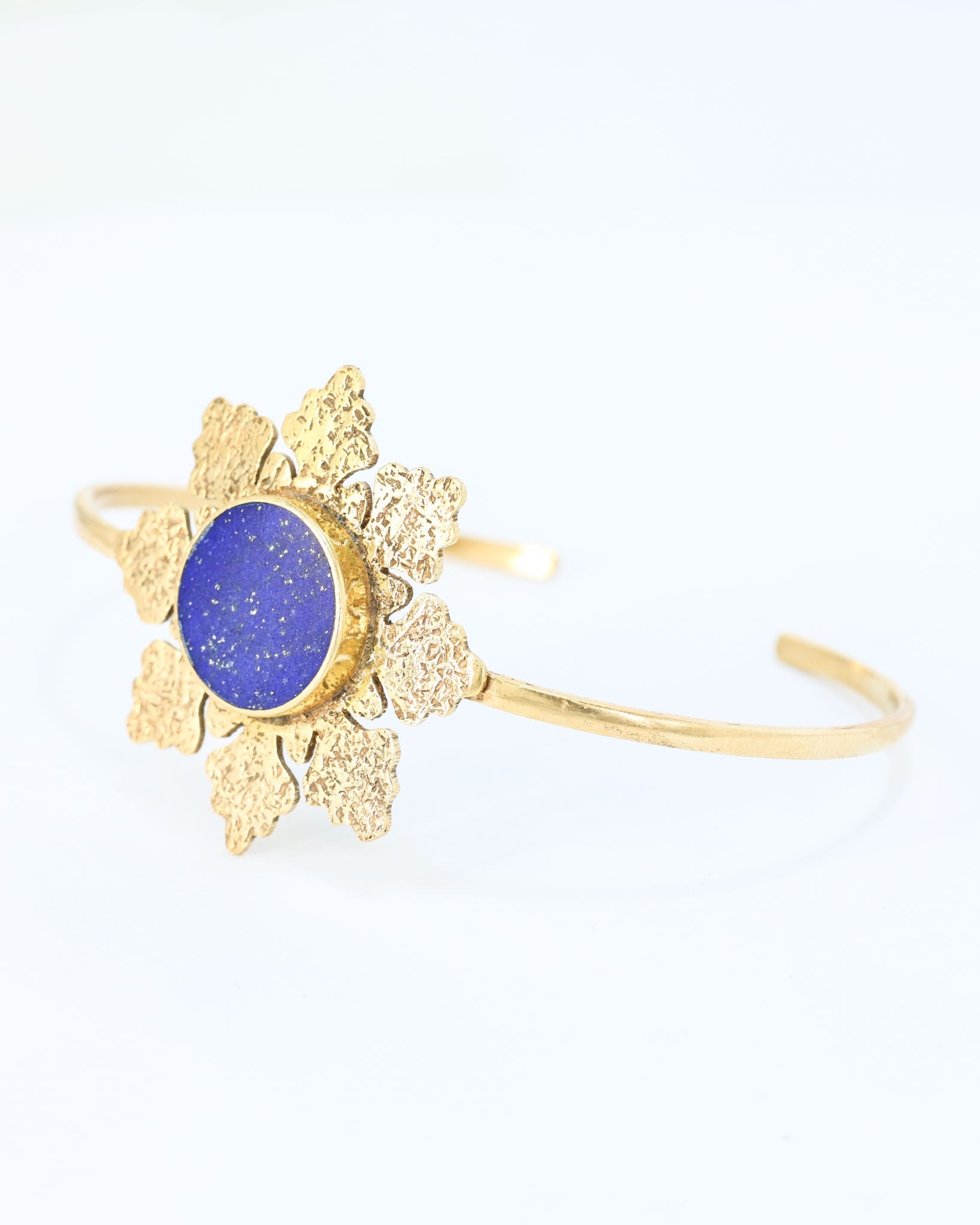 Shabnam Lapis Lazuli Gold  Bracelet – Handmade Afghan Floral Cuff