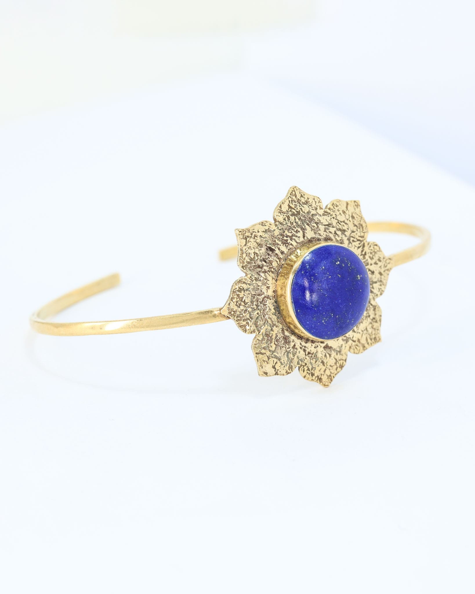 Shabnam Lapis Lazuli Gold  Bracelet – Handmade Afghan Floral Cuff
