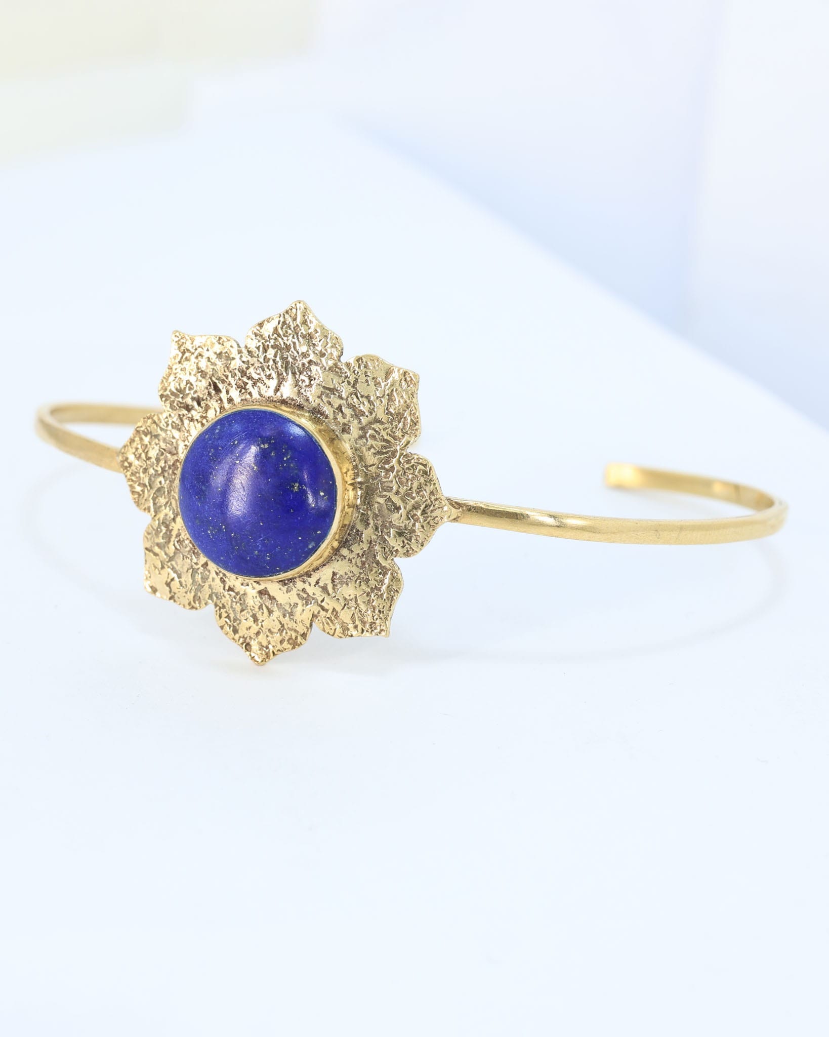 Shabnam Lapis Lazuli Gold  Bracelet – Handmade Afghan Floral Cuff