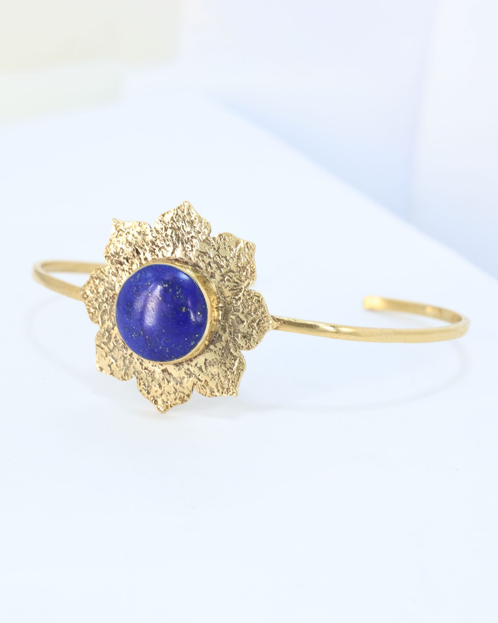 Shabnam Lapis Lazuli Gold  Bracelet – Handmade Afghan Floral Cuff