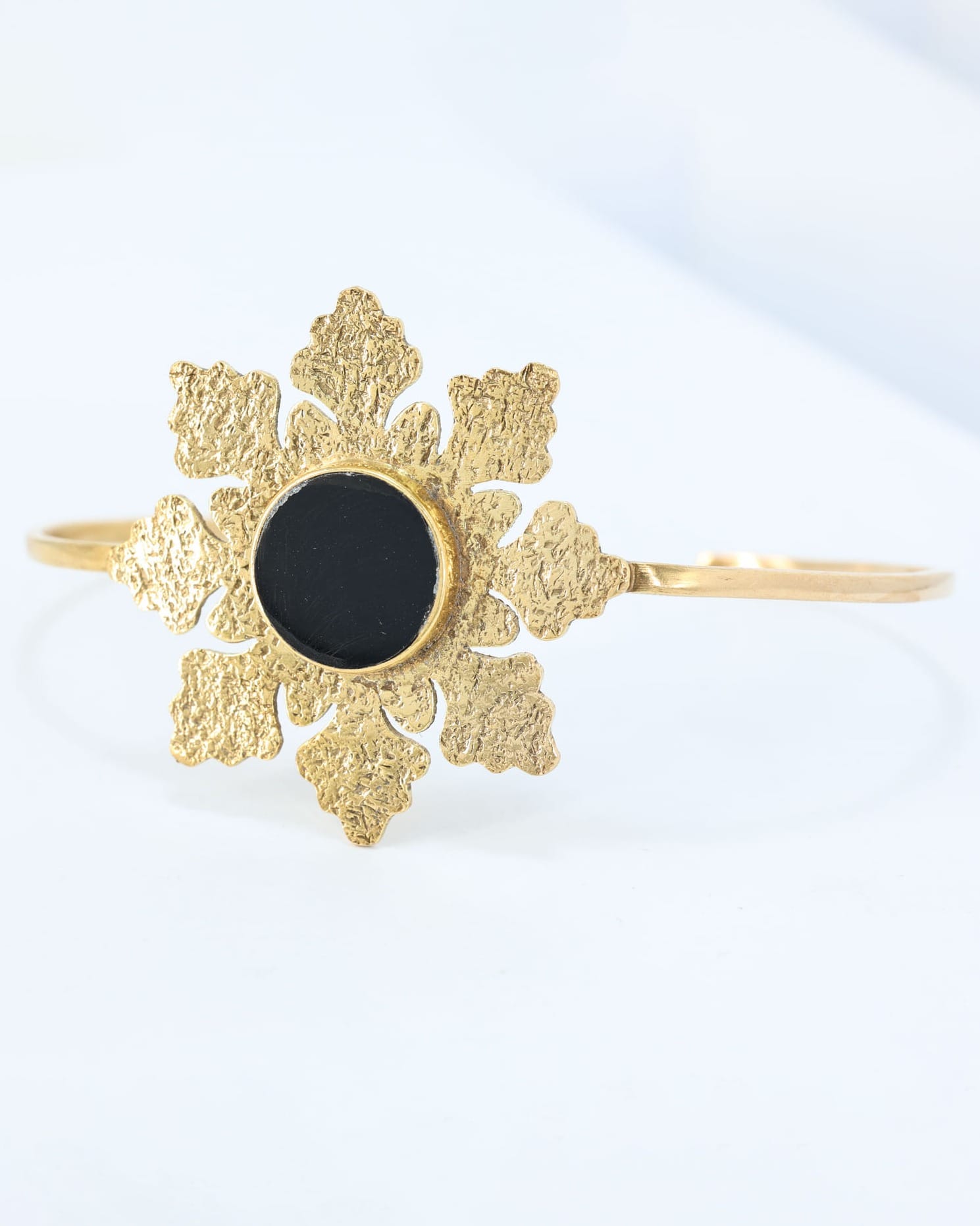 Black Agate Gold Plated Bracelet – Handmade Afghan Floral Cuff
