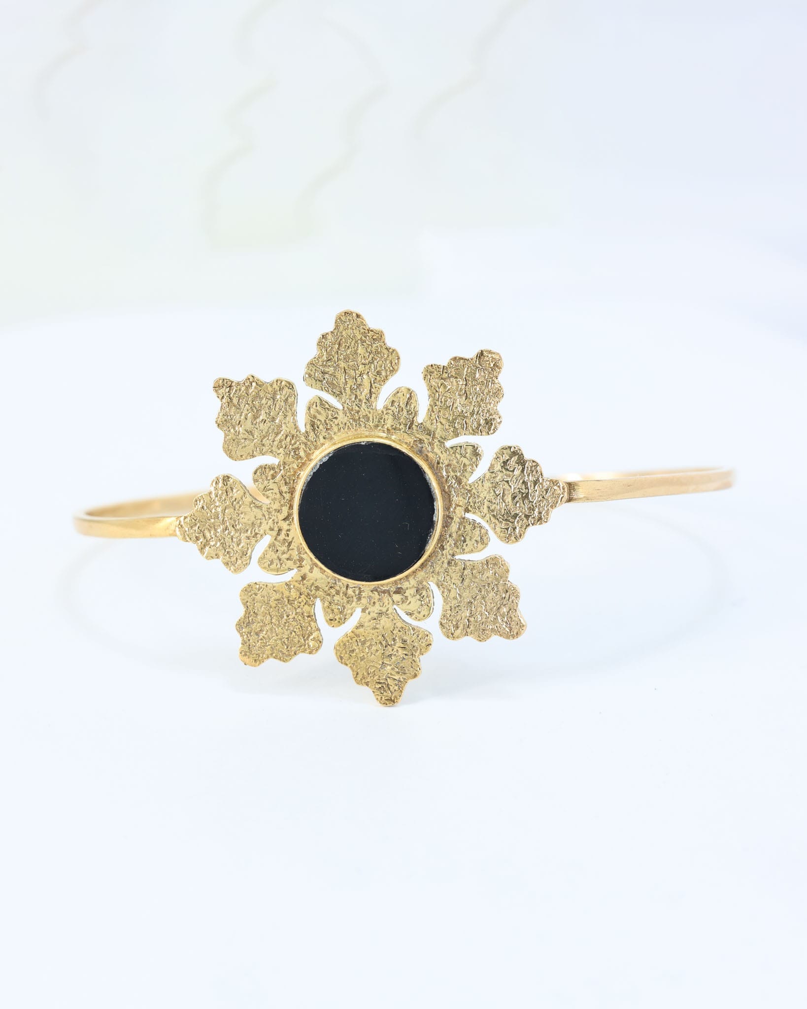 Black Agate Gold Plated Bracelet – Handmade Afghan Floral Cuff