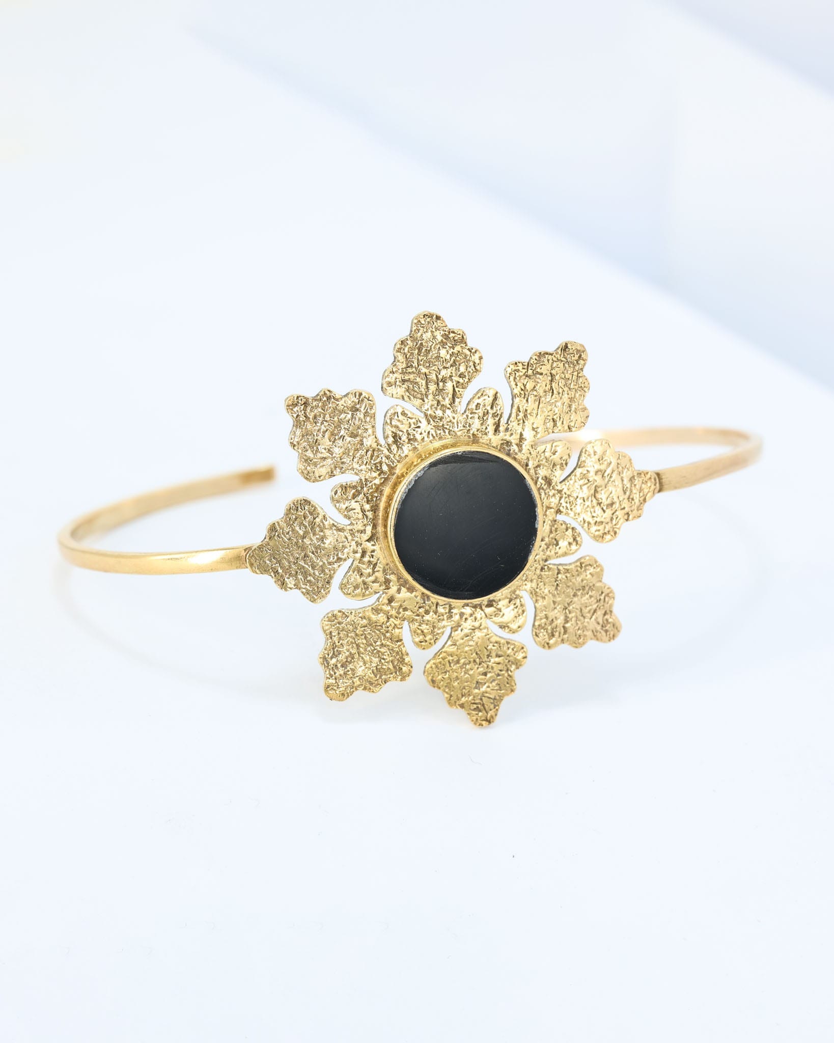 Black Agate Gold Plated Bracelet – Handmade Afghan Floral Cuff