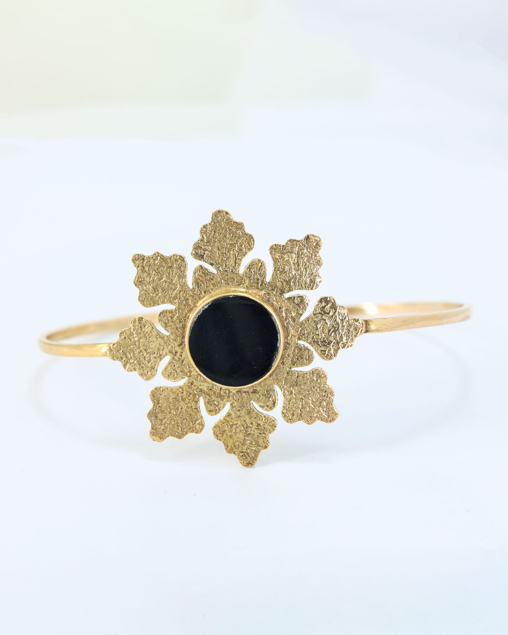 Black Agate Gold Plated Bracelet – Handmade Afghan Floral Cuff