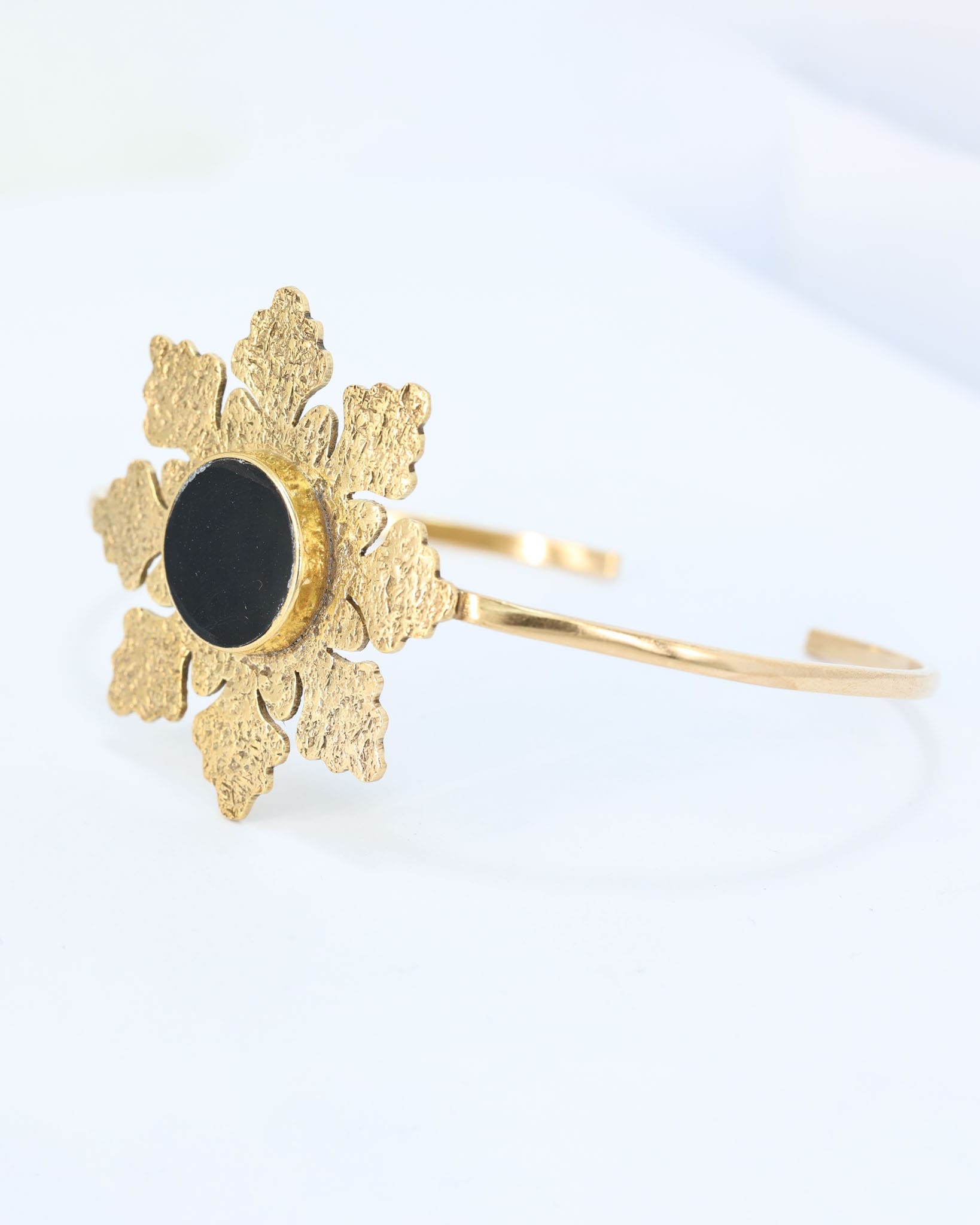Black Agate Gold Plated Bracelet – Handmade Afghan Floral Cuff
