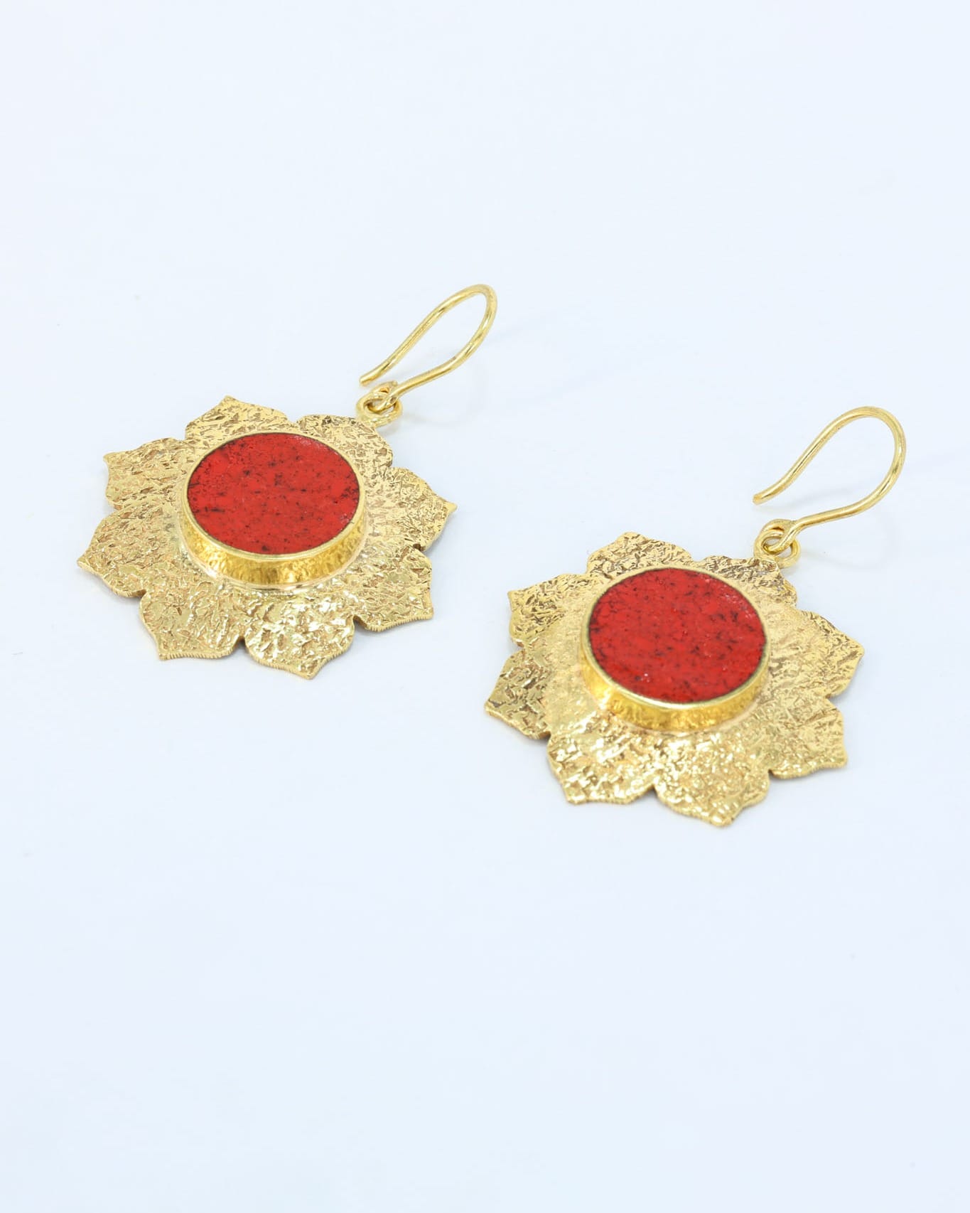 Red Stone Gold Earrings