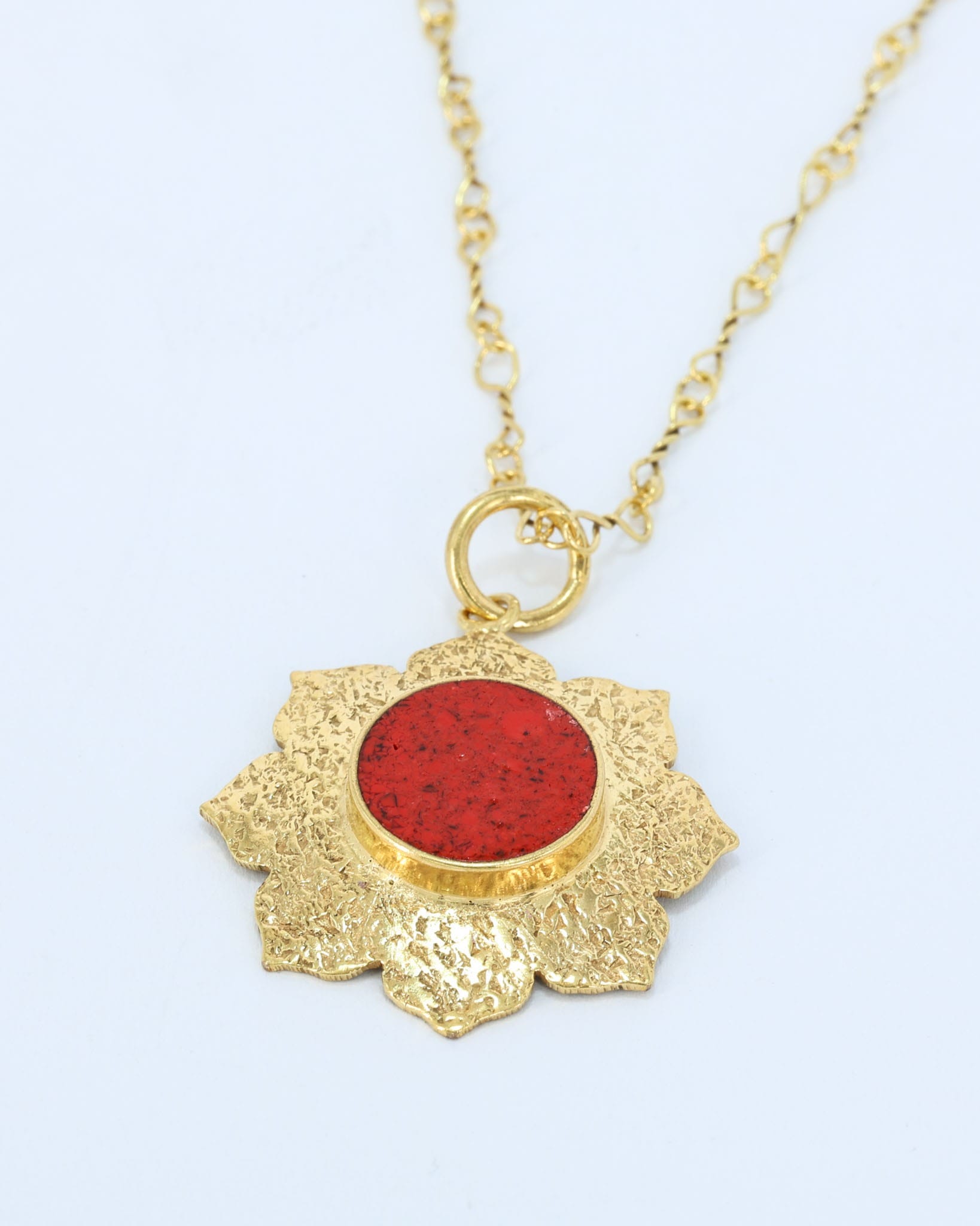 Red Stone Gold Plated Pendant Necklace