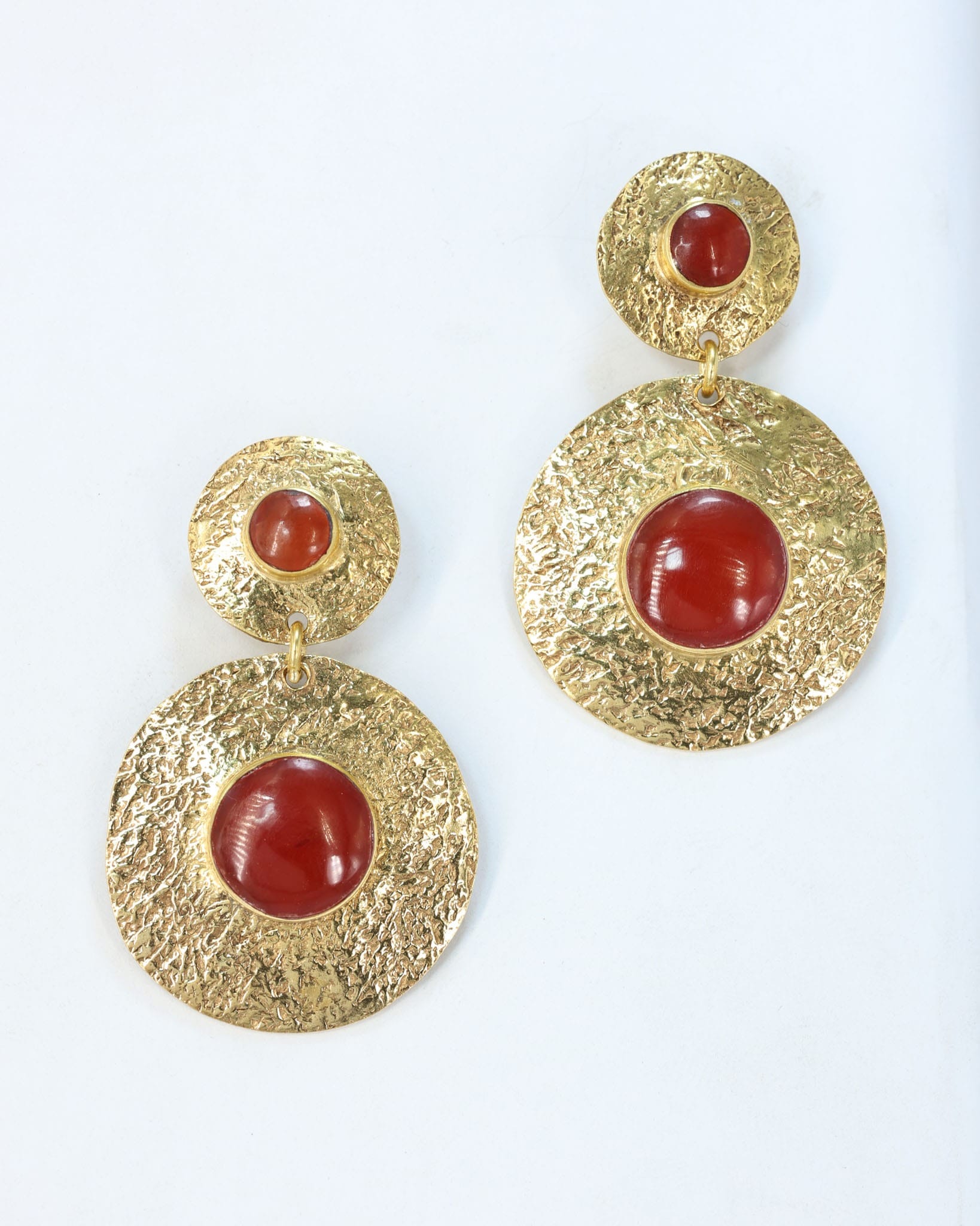 Red Stone Gold Plated Drop Earrings