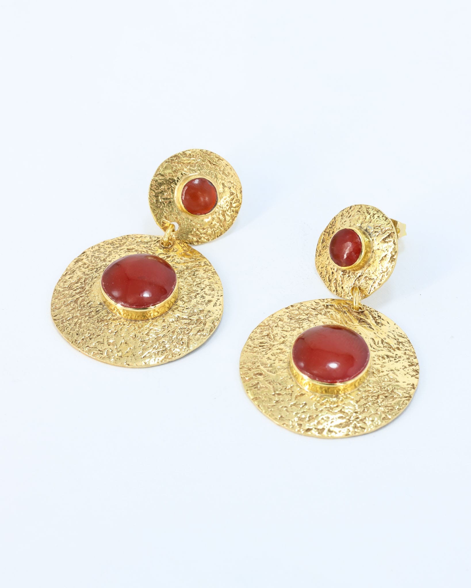 Red Stone Gold Plated Drop Earrings