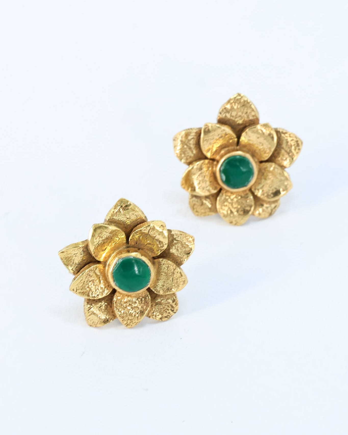 Green Agate Gold Plated Flower Stud Earrings