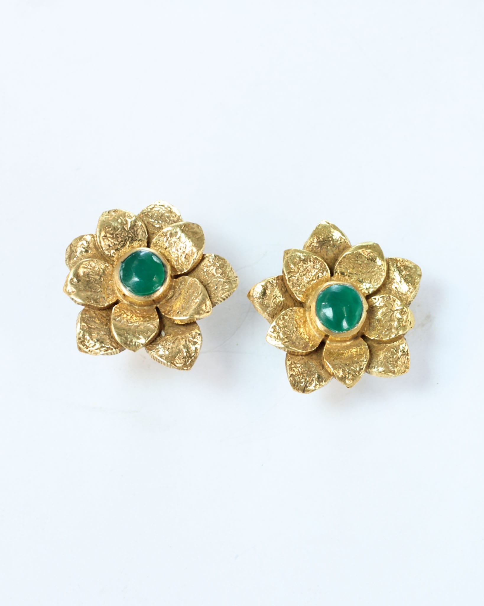 Green Agate Gold Plated Flower Stud Earrings