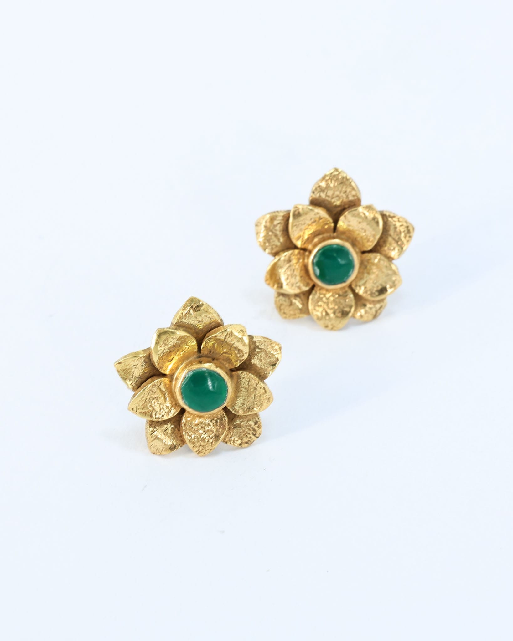 Green Agate Gold Plated Flower Stud Earrings