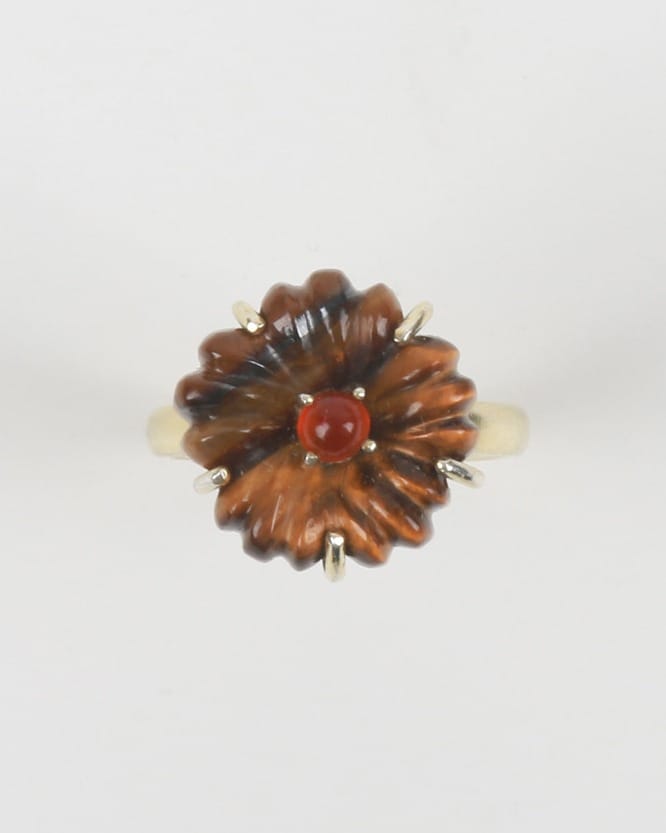 Flower Ring with Brown Tiger Eye